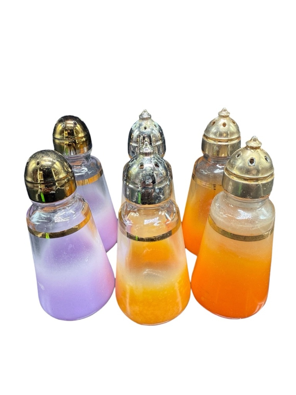 Vintage Anchor Hocking Blendo Salt Pepper Shakers Lot 6 Purple Orange MCM READ